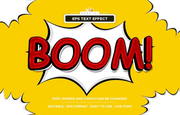 Vector boom estilo de cómic de dibujos animados efecto de texto moderno editable