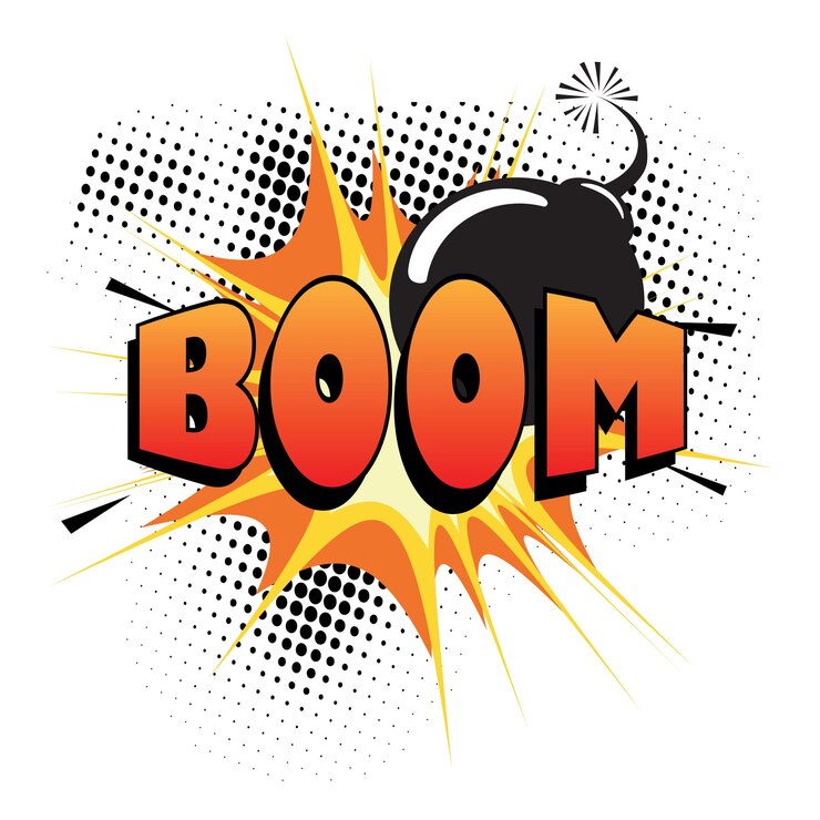 Vector boom texto cómico, bocadillo de diálogo cómico, vector de fondo cómico.