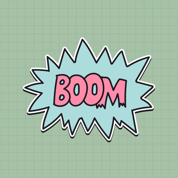 Boom word en un vector de pegatina de burbuja explosiva