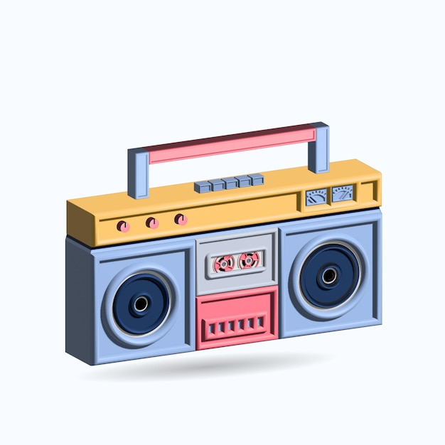 Boombox audio y música Retro antigua ilustración 3d realista