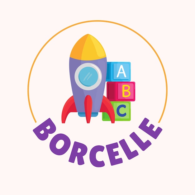 Borcelle Rocket Ship y el logotipo de los bloques del alfabeto