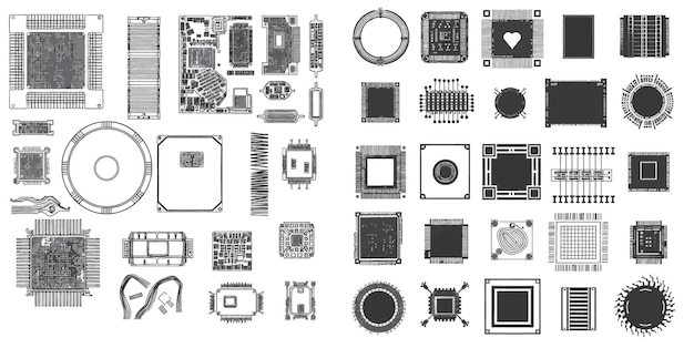 Vector borda electrónica del chip de la cpu y placa de línea de circuitos digitales