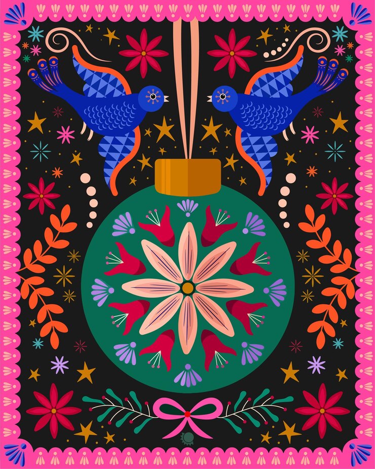 Bordado floral con pájaros patrón popular tradicional