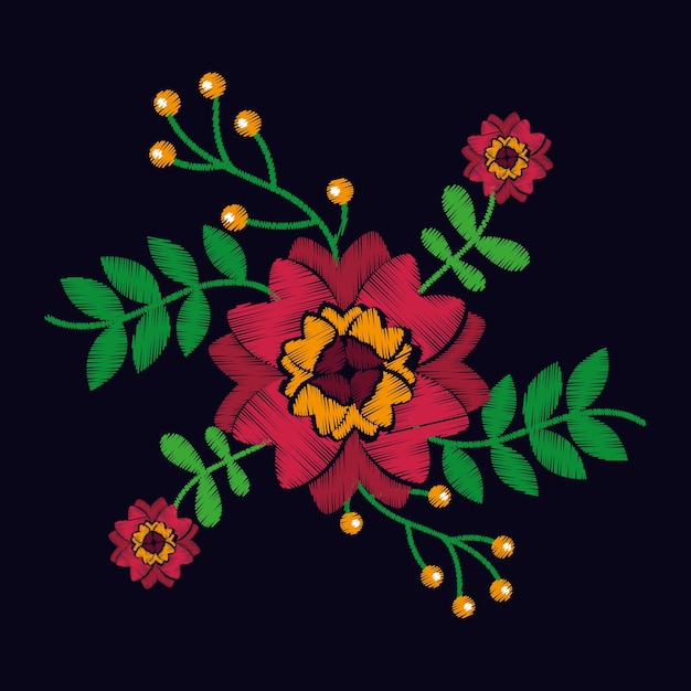 Vector bordado con flores textil moda tradicional
