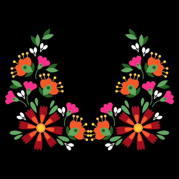 Vector bordado mexicano floral en forma de circulo