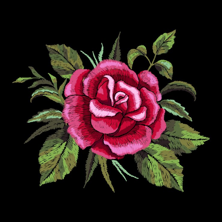 Vector bordado rosa roja