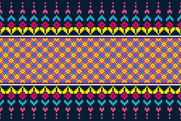 El bordado tradicional de pixel art con patrones geométricos étnicos
