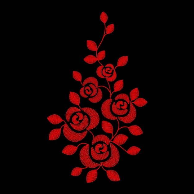 Bordar flores Vector. Rosa roja sobre fondo negro. Día de San Valentín. Tomado de ropa y artículos.