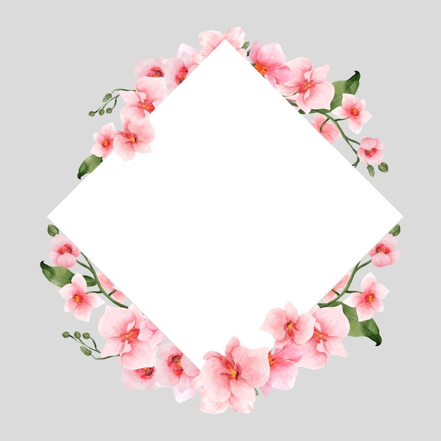 Borde de acuarela de flores de orquídea rosa para saludo de boda o tarjeta de invitación aislado Marco de flores vintage para plantilla de verano o primavera Ilustración vectorial