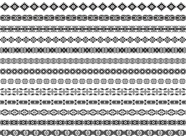 Borde azteca Elementos decorativos mexicanos tradicionales geométricos patrón de marco indio nativo étnico estilo boho Colección aislada vectorial