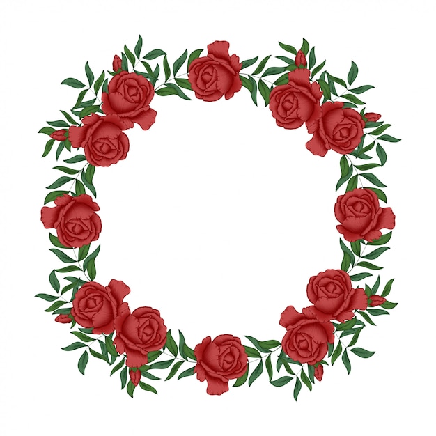 Vector borde de círculo de corona floral rosa roja