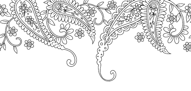 borde sin costuras de ornamento de paisley vector línea contorno de ilustración