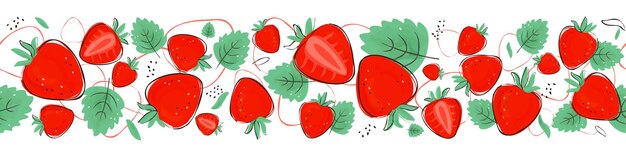 Borde sin fin de fresa de verano dibujado a mano para el mercado de agricultores de comestibles cosméticos naturales de té