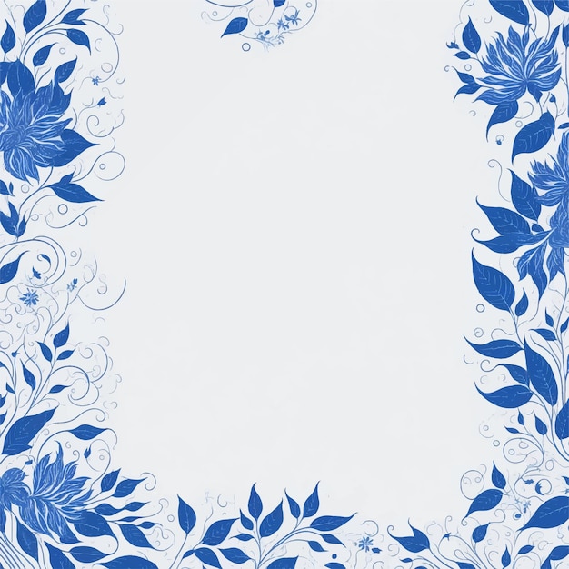 Un borde floral azul con flores sobre un fondo blanco.