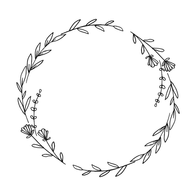 Borde floral circular con flores y hojas dibujadas a mano