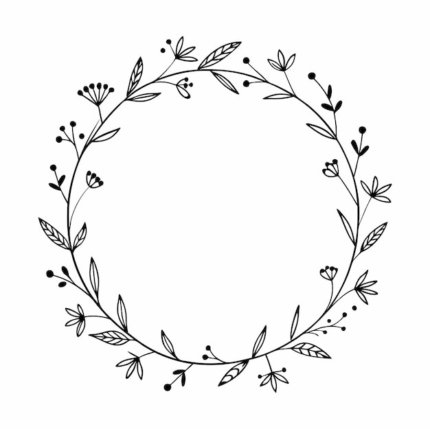 Un borde floral circular sobre un fondo blanco.