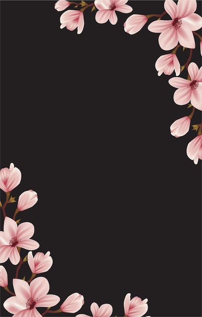 Vector borde floral fondo negro borde floral rosa