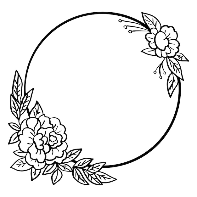 Borde floral vectorial Guirnalda floral en blanco y negro para invitación de boda