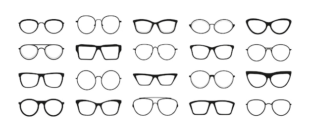 Borde de gafas de sol gafas de moda enmarcan diferentes formas negro simple colección de siluetas de anteojos concepto de cuidado de la vista vector conjunto aislado