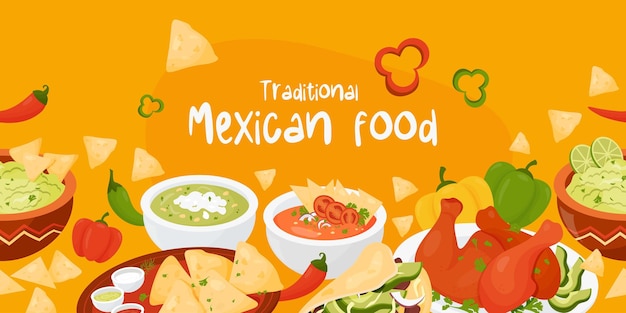 Borde horizontal sin costuras con comida tradicional mexicana