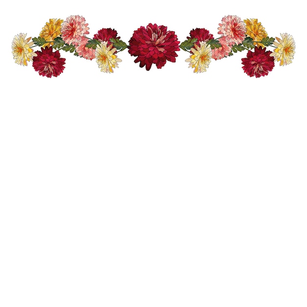 Borde horizontal floral con espacio de copia de crisantemo de flores multicolores