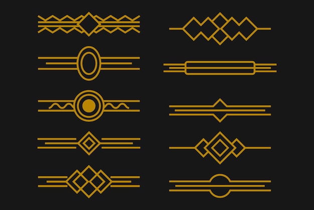 Borde de línea art deco marcos dorados árabes modernos bordes de líneas decorativas y elementos de diseño de vector de marco de etiqueta dorada geométrica