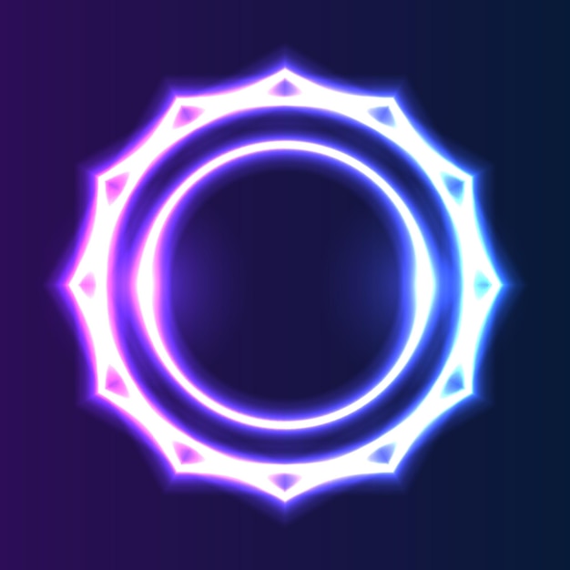 Borde de marco de círculo de neón futurista fondo brillante de neón azul y rosa