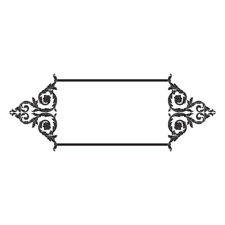 Vector borde y marco con estilo barroco. color blanco y negro. decoración de grabado floral