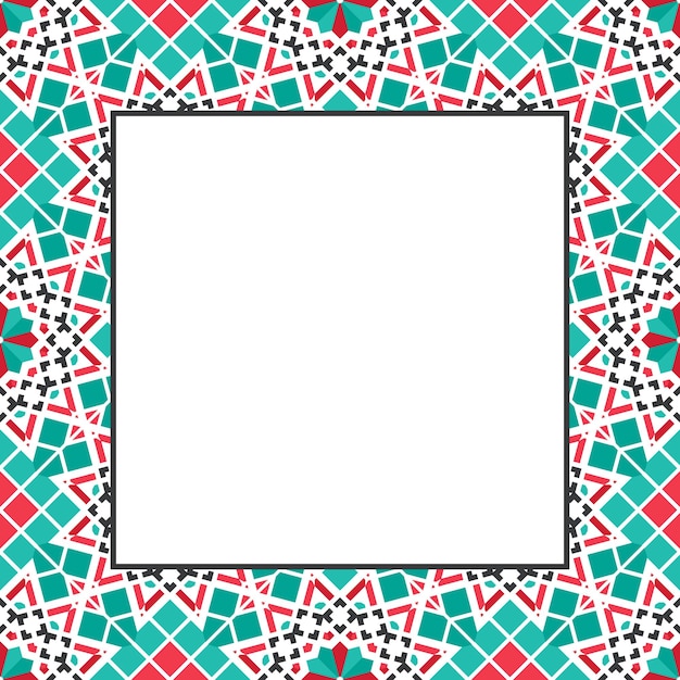 Borde de mosaico ornamental oriental Diseño árabe para decoración de página Marco cuadrado asiático vectorial
