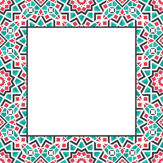 Borde de mosaico ornamental oriental. Diseño árabe para decoración de páginas. Marco cuadrado asiático vectorial