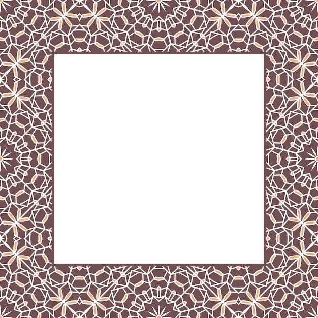 Borde de mosaico ornamental oriental. Diseño árabe para decoración de páginas. Marco cuadrado asiático vectorial