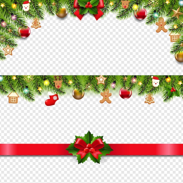 Vector borde de navidad con juguetes de navidad y abeto fondo transparente