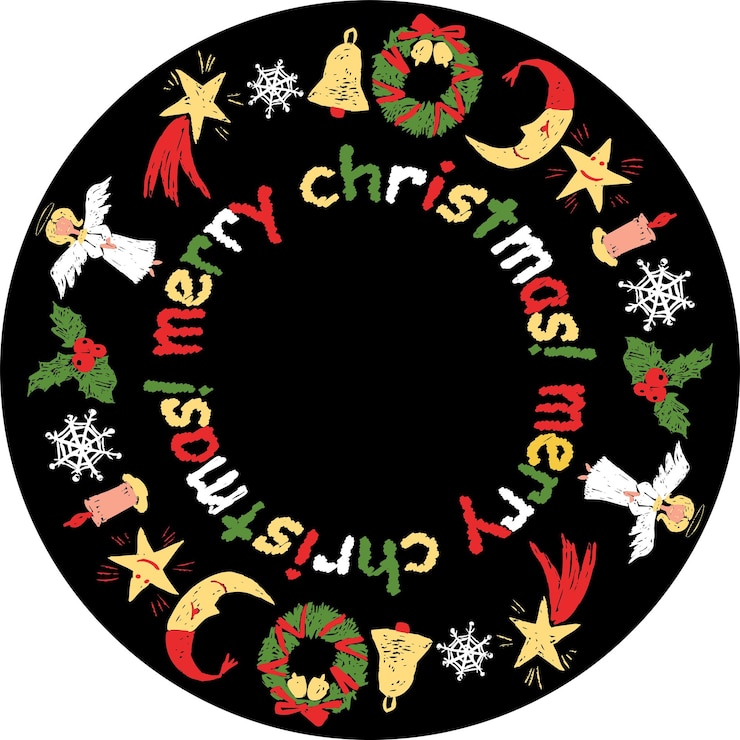 Vector borde redondo decorativo de coloridos símbolos navideños dibujados y letras
