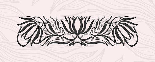 Vector borde de tulipán floral en art nouveau 1920-1930 dibujado a mano en un estilo lineal hojas y flores