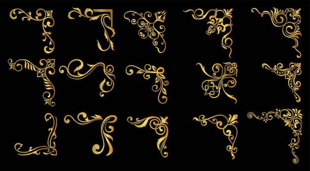 Vector bordes ornamentales y esquinas florecientes.