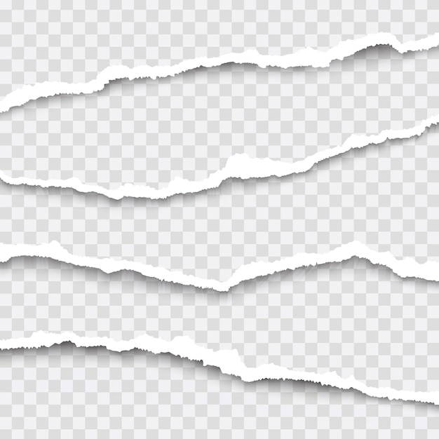 Vector bordes de papel rasgados únicos vectoriales con bordes dañados sobre fondo transparente