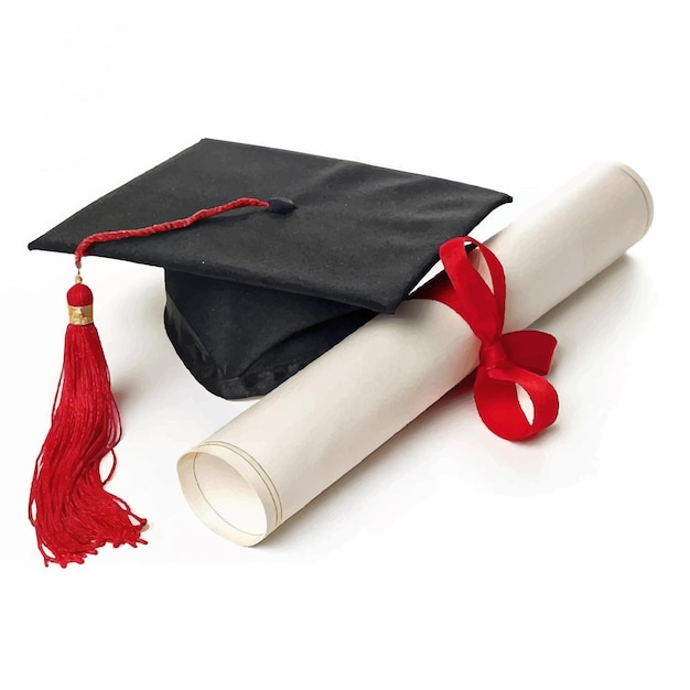 una borla roja está atada a un diploma y una cinta roja