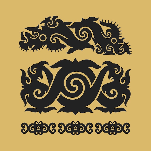 Borneo kalimantan dayak Diseño de vector de ornamento floral tribal