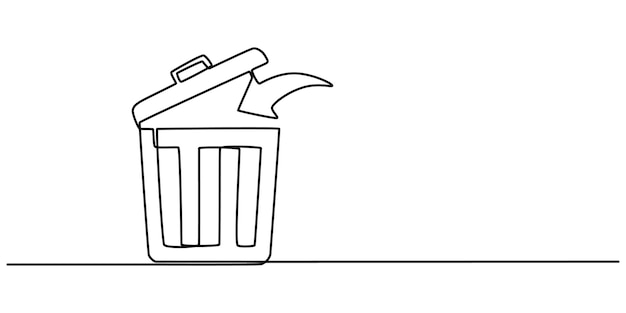 borrar icono continuo una línea dibujando una línea arte basura ilustrado vectorial arte de línea uno