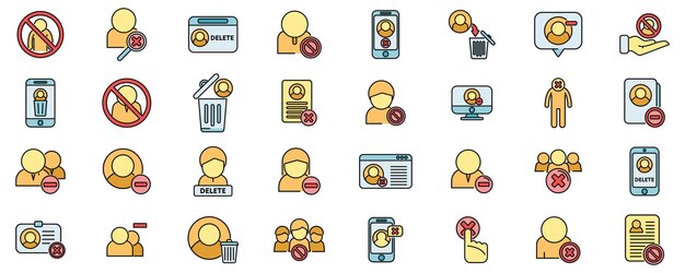 Borrar iconos de usuario establecer línea de color vectorial