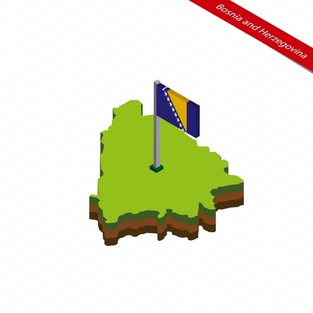 Bosnia y Herzegovina Mapa isométrico y bandera Ilustración vectorial