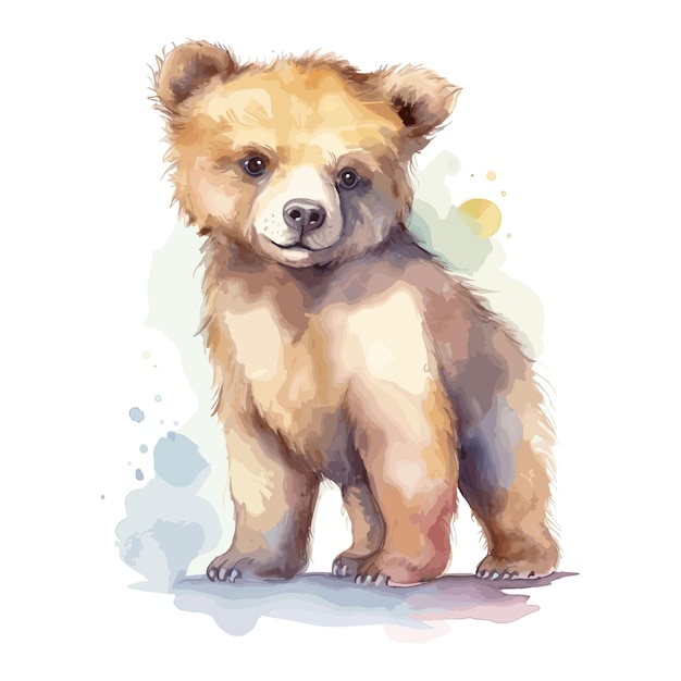 Vector bosque de acuarela suave bosque de pie lindo oso grizzly