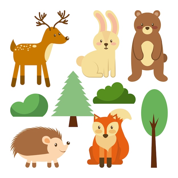 Vector bosque y animales fauna silvestre natural