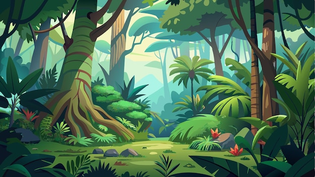 un bosque con un bosque y una tortuga en él