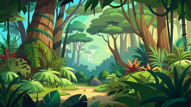 un bosque con un camino y un camino en el bosque