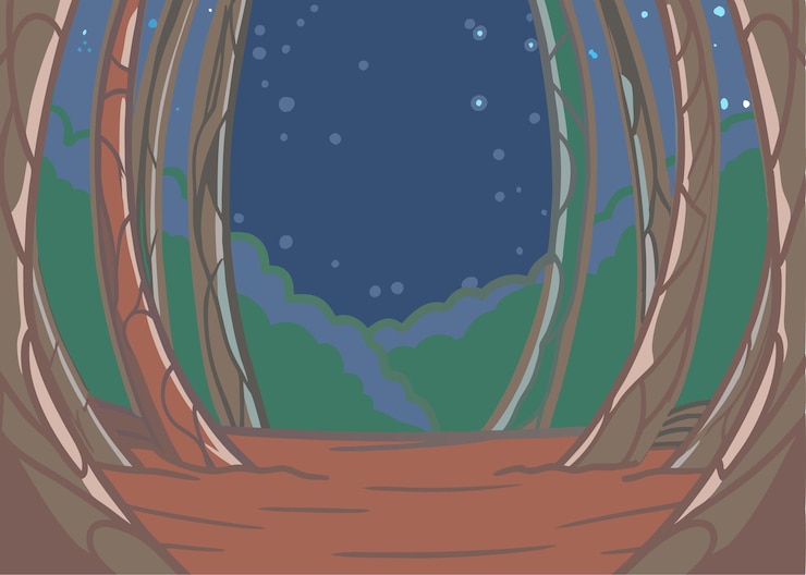 Vector bosque de fondo nocturno eps vector cielo estrellado árboles detallados diseño caprichoso