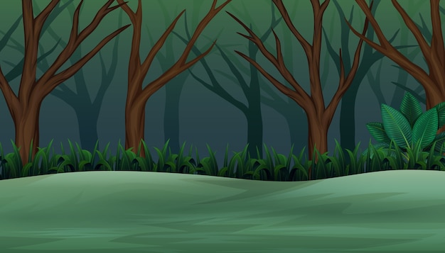 Vector bosque de halloween por la tarde y brumoso.