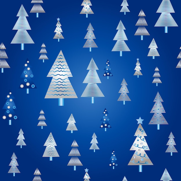 Bosque de invierno patrón sin costuras escandinavo dibujado a mano Año Nuevo vacaciones de Navidad textura plateada con árbol de Navidad
