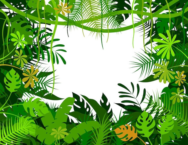 Vector bosque lluvioso tropical contexto selva marco ilustración vectorial del póster