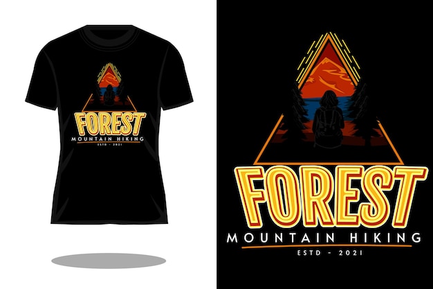 Bosque montaña senderismo mano dibujar silueta diseño de camiseta